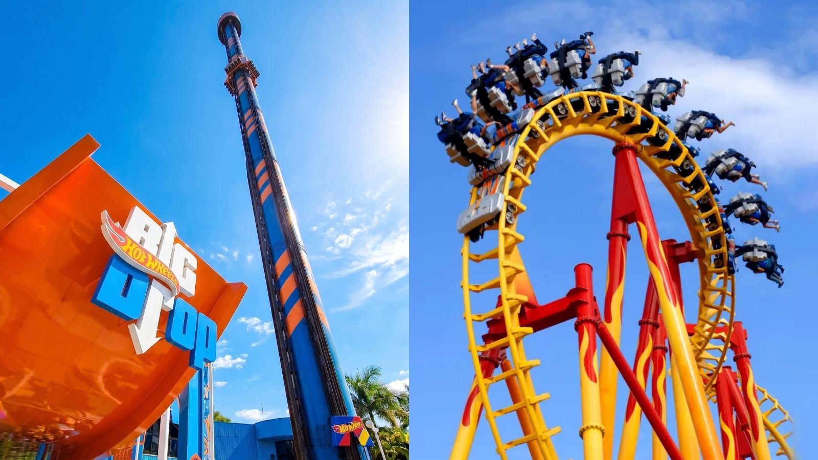 Big Drop, torre de queda de 100 metros do Beto Carrero World, e a montanha-russa invertida Fire Whip